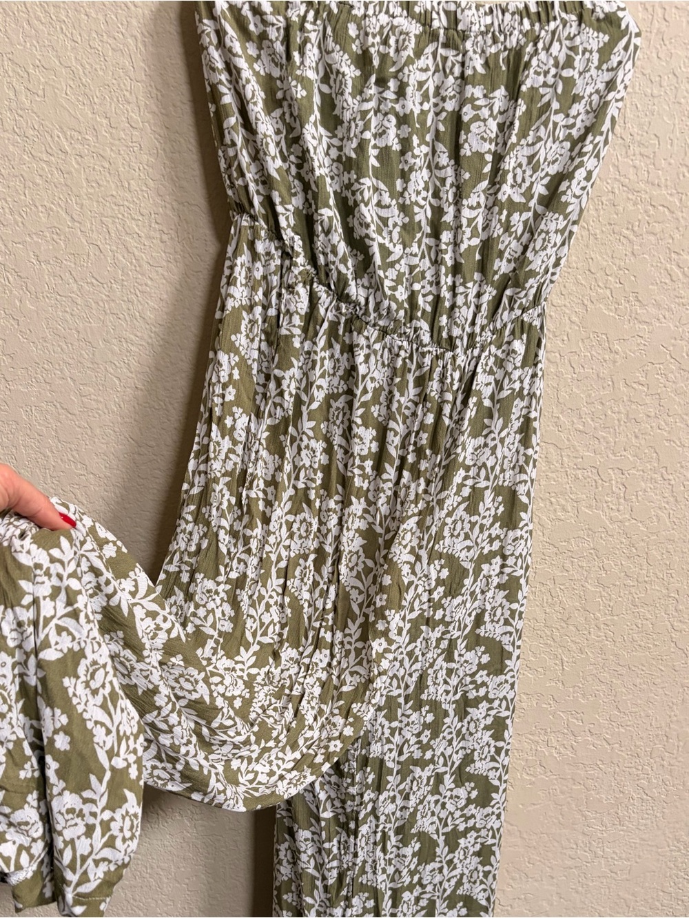 Simple Olive Green Strapless Floral Jumpsuit